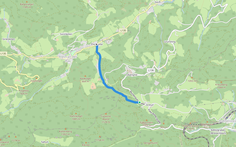 Prein - Orthof walking route map in Breitenstein