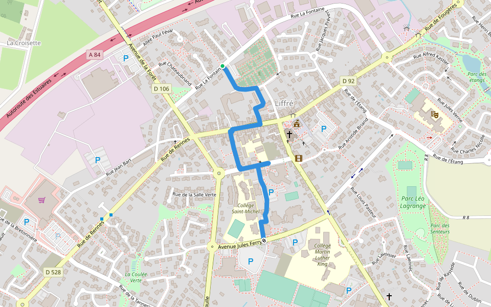 Pédibus ligne bleue walking route map in Liffré
