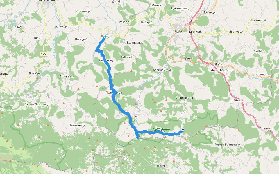 Бања Врујци - Пл. дом на Рајцу walking route map in Попадић