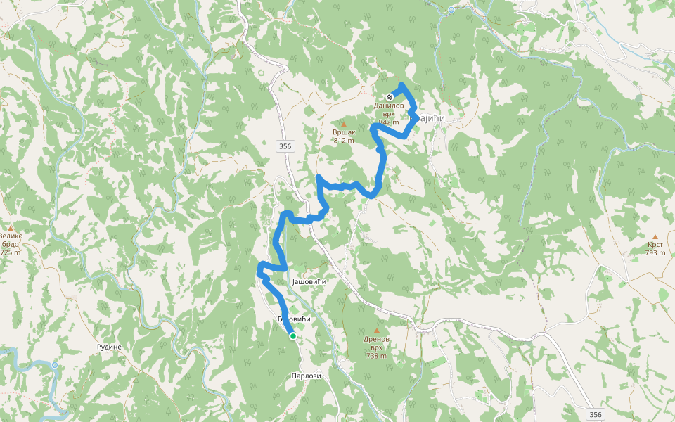 Коштунићи - Данилов врх walking route map in Коштунићи
