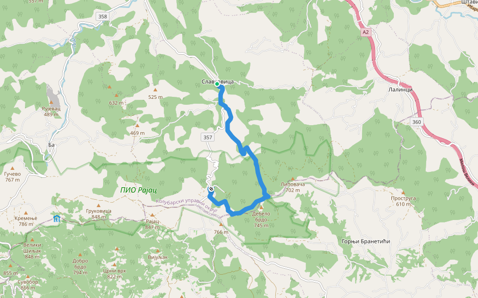 Славковица - Чика Душков дом на Рајцу walking route map in Славковица