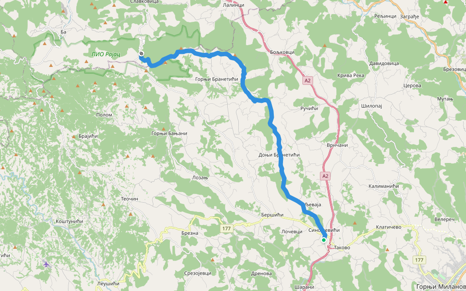 Таково - Рајац (Пл. дом) walking route map in Таково