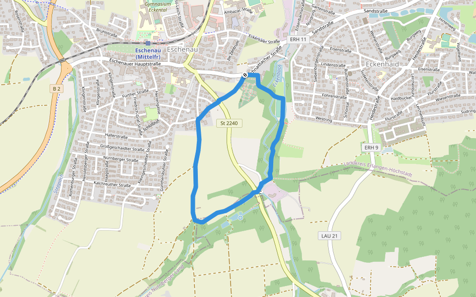 Vom Eschenauer Friedhof zur Eckenbachschlucht walking route map in Eckental
