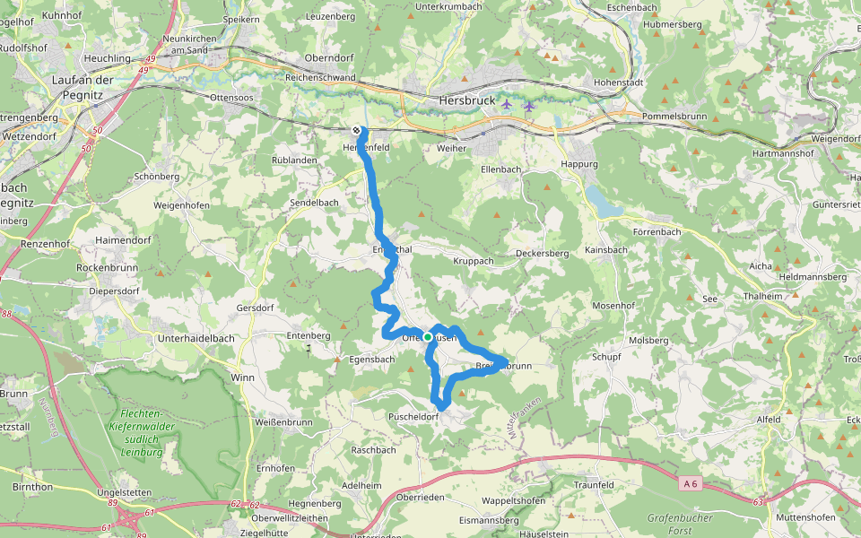 Mühlenweg Hammerbachtal walking route map in Offenhausen