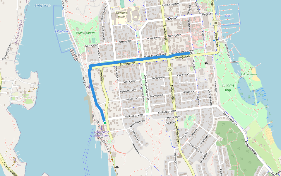 Sjöfartspromenaden Mariehamn walking route map in Mariehamn