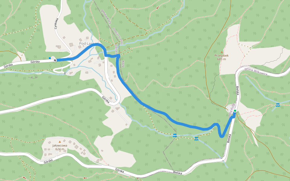Straconka - Przełęcz Przegibek walking route map in Wilkowice