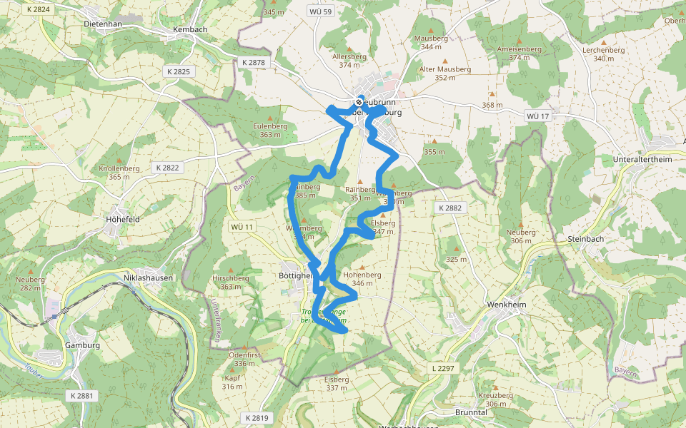 Wandern & Nordic Walking rund um Neubrunn - Panoramaweg Böttigheim walking route map in Neubrunn