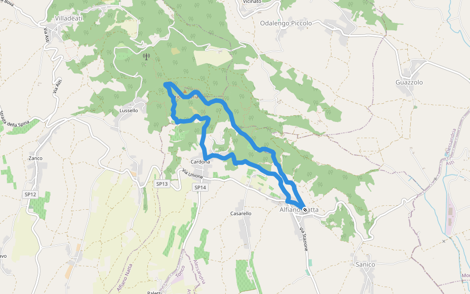 I Colli Pietrosi walking route map in Alfiano Natta