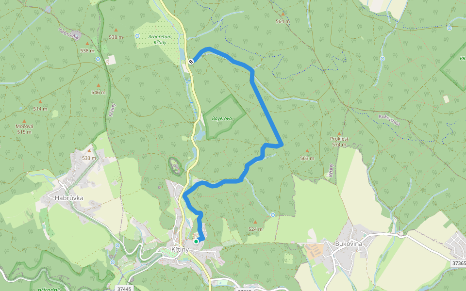Sluneční stezka walking route map in Křtiny