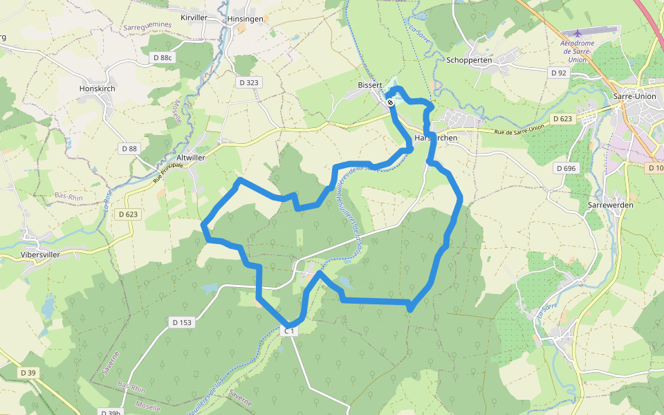 Sentier de Bonnefontaine walking route map in Harskirchen