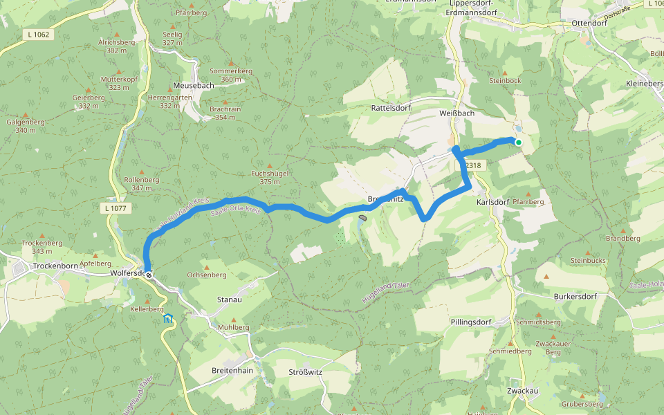 Wolfersdorf - Rothvorwerk walking route map in Weißbach