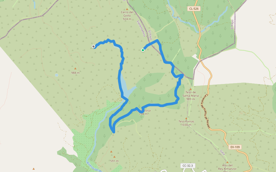 Camino Natural del Rio Ribera de Acebo (variante) walking route map in Acebo