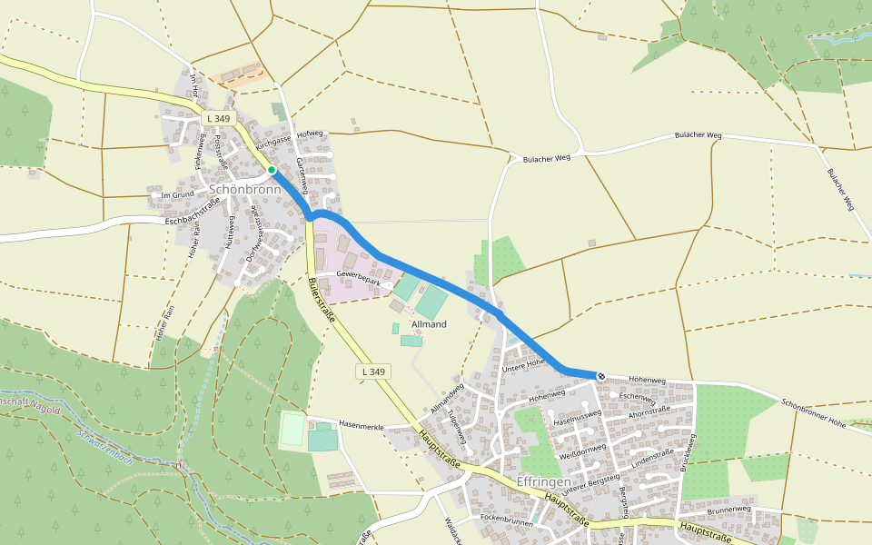 Schönbronn Rathaus - Effringen Alter Schönbronner Weg walking route map in Wildberg