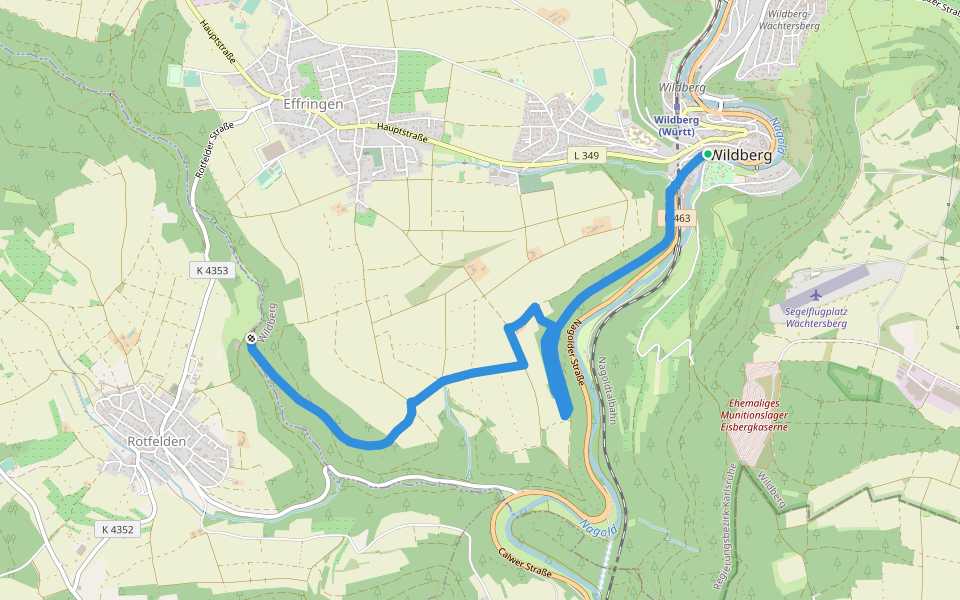 Wildberg Klosterbrücke - Schwarzenbachmühle walking route map in Wildberg