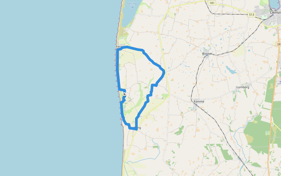 Bovbjerg Fyr - fire kirker walking route map in Lemvig