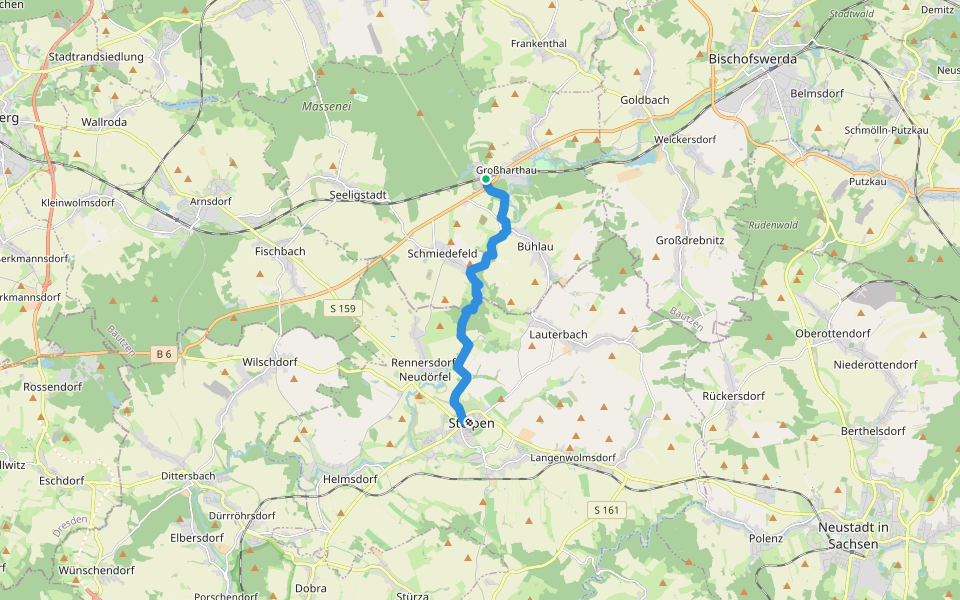 Wesenitztalweg walking route map in Großharthau