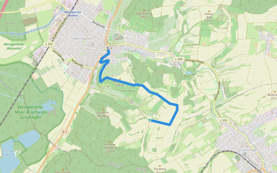 Mauertal - Weingarten Marktplatz walking route map in Weingarten (Baden)