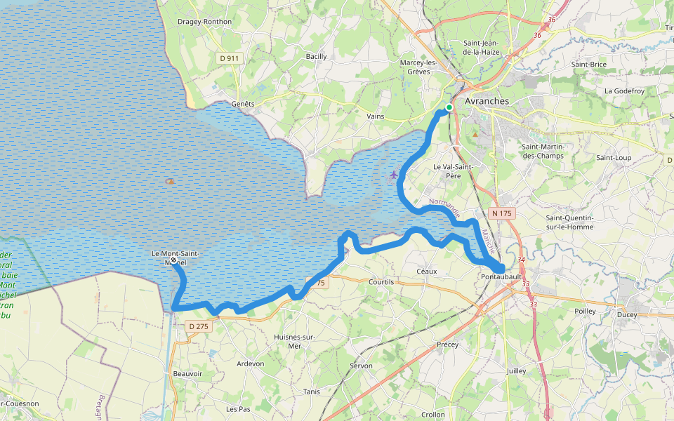 De Paris au Mont-Saint-Michel, Avranches - Mont-Saint-Michel walking route map in Le Val-Saint-Père