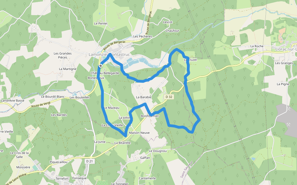 Circuit vert walking route map in Lamonzie-Montastruc