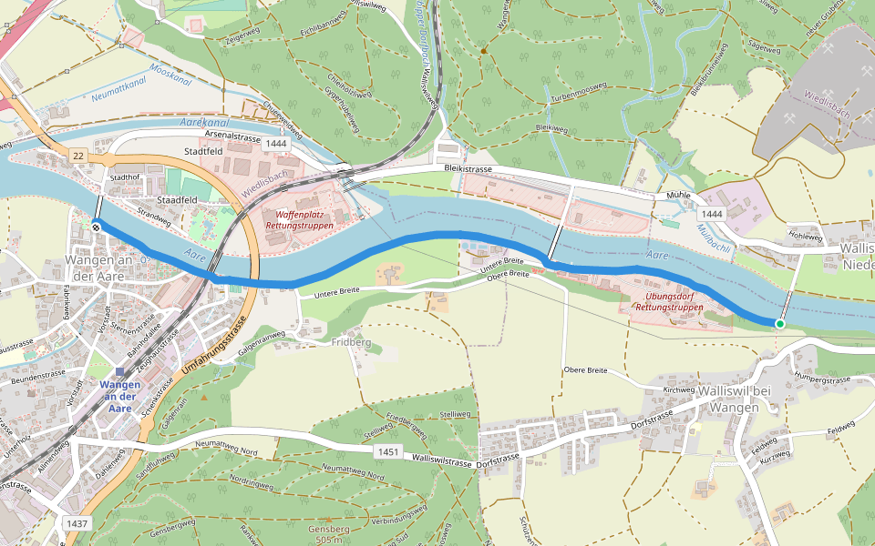 Walliswilsteg - Wangen a. d. Aare walking route map in Walliswil bei Wangen