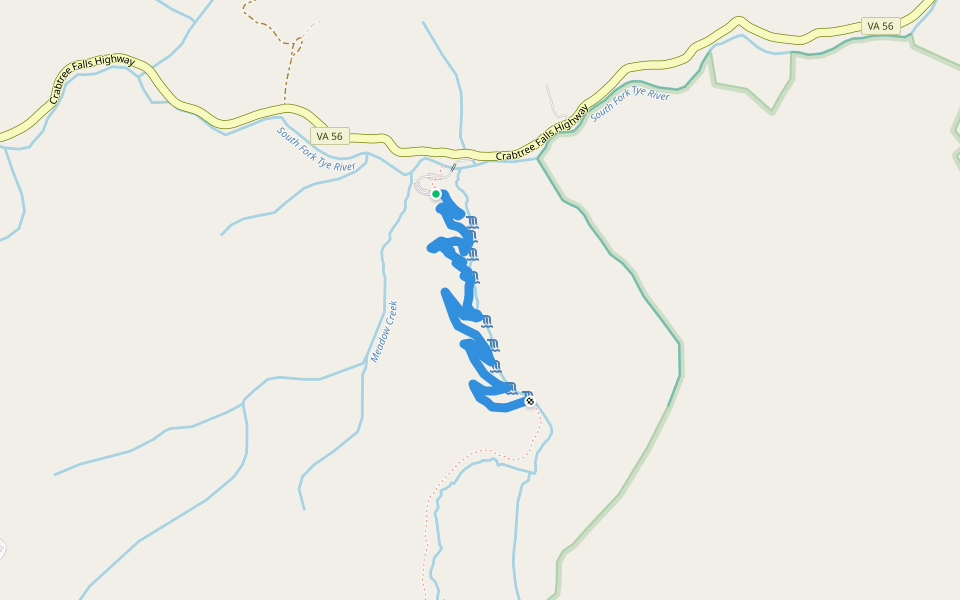 Crabtree Falls Trail walking route map in Tyro