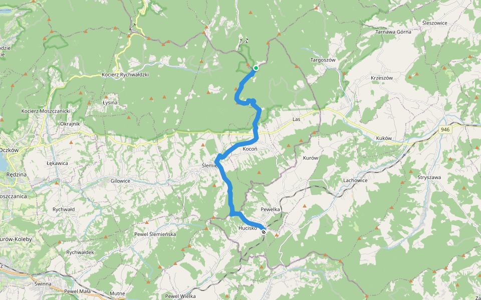 Hucisko - Łamana Skała walking route map in Las