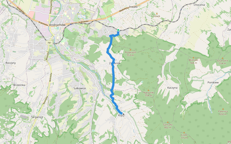Inwałd - Rzyki walking route map in Inwałd