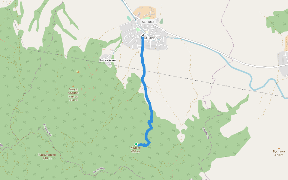 с. Кънчево - крепост "Градището" / вр. Калето walking route map in Kanchevo