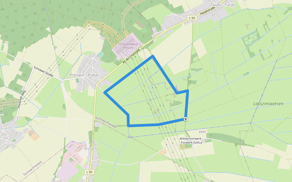 Lasszinswieden Rundweg walking route map in Tauer
