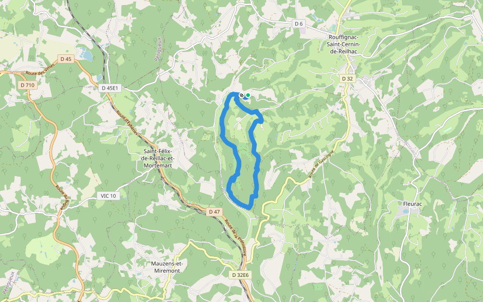 Boucle de Saint-Cernin walking route map in Rouffignac-Saint-Cernin-de-Reilhac