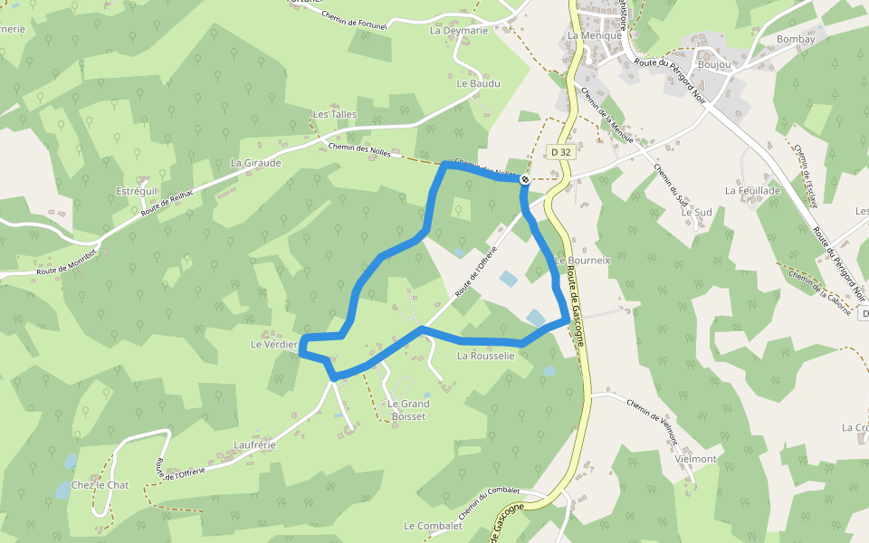 Boucle des Mammouths walking route map in Rouffignac-Saint-Cernin-de-Reilhac