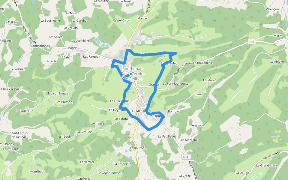 Boucle de Pinque walking route map in Rouffignac-Saint-Cernin-de-Reilhac