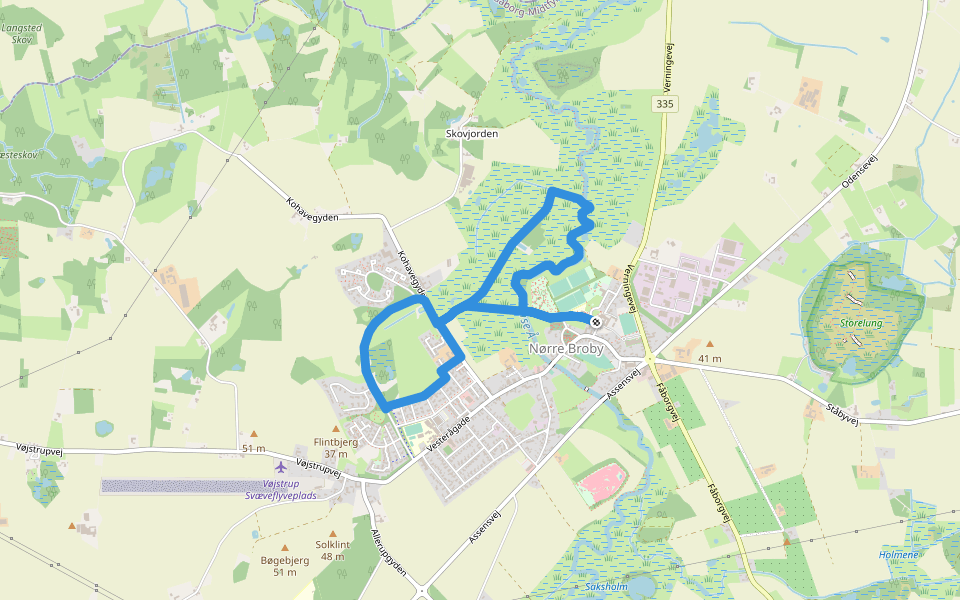 Nørre Broby Hjertesti walking route map in Broby