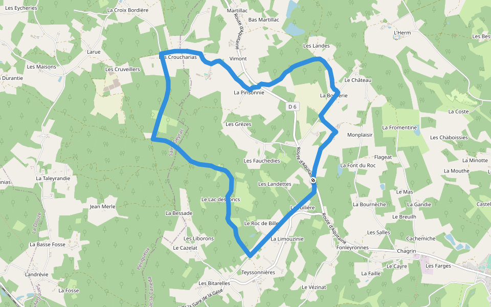 Boucle des Abîmes walking route map in Rouffignac-Saint-Cernin-de-Reilhac
