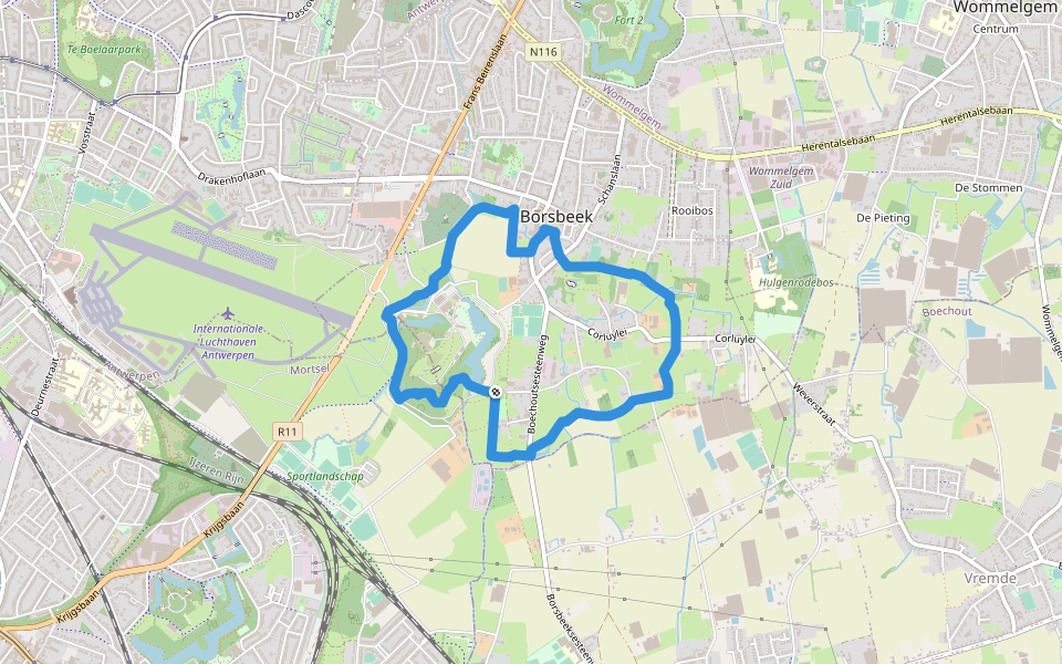 Borsbekenpad walking route map in Borsbeek
