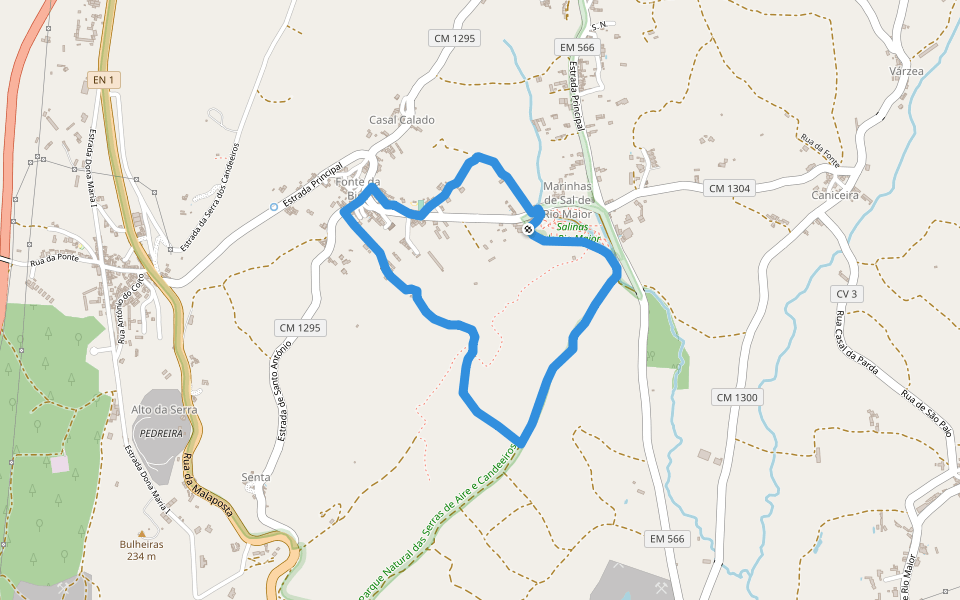 Marinhas de Sal walking route map in Rio Maior