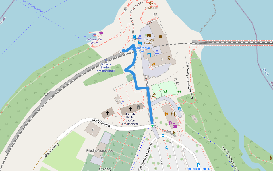 Laufen Rheinfall - Schloss Laufen walking route map in Dachsen