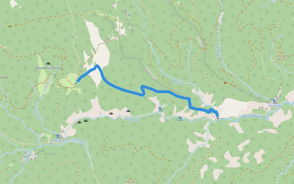 Beim Jäger Herz - Mirafall (Ötschergraben) walking route map in Puchenstuben