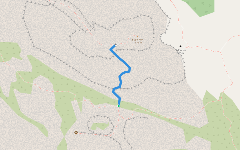 Via ferrata Bojin Kuk walking route map in Starigrad