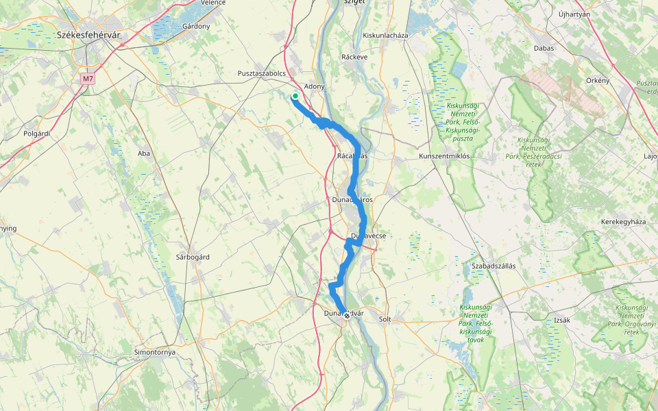P (Adony, Cikolai-Líviai halastavak – Kulcs,Vizifogadó – Rácalmás – Dunaújváros – Pentele-híd – Dunaföldvár) walking route map in Adony