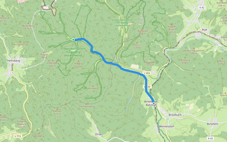 Rothaarsteig Zugang Birkelbach walking route map in Kirchhundem