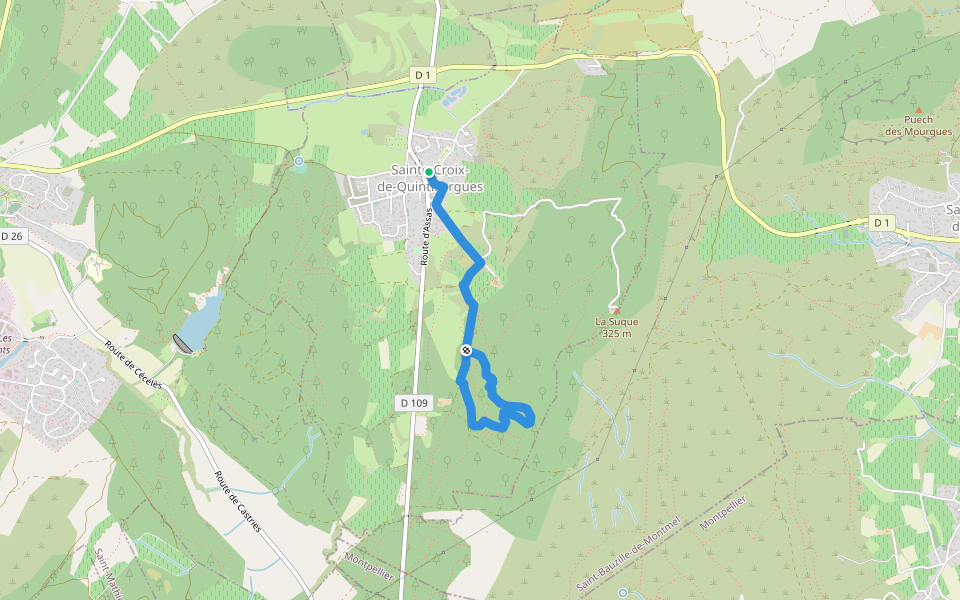 Sentier des Charbonniers walking route map in Sainte-Croix-de-Quintillargues