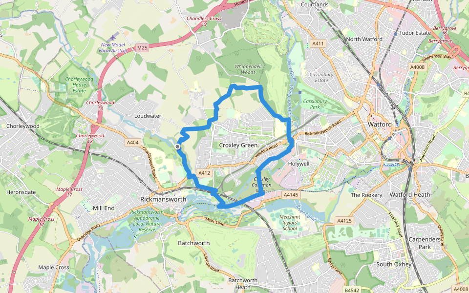 Croxley Green Boundary Walk walking route map in Rickmansworth