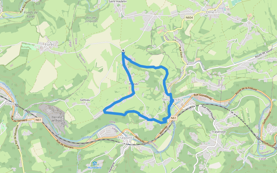 Olne : La voie des ânes walking route map in Olne