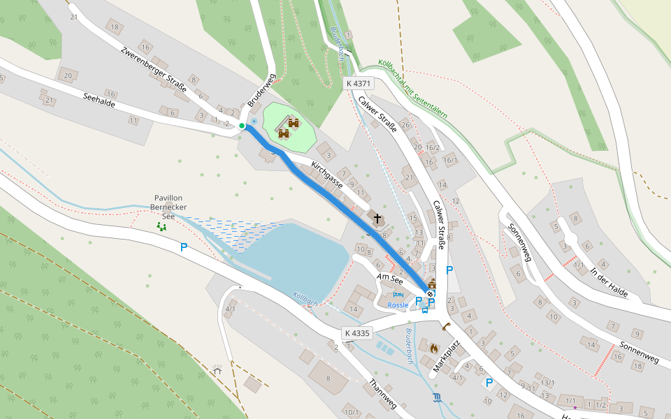 Berneck Schloss - Berneck Marktplatz walking route map in Altensteig