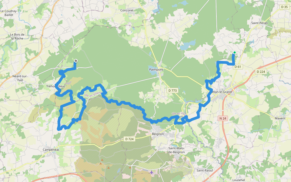 Cœur de Bretagne, Bonamenay - Tréhorenteuc walking route map in Paimpont