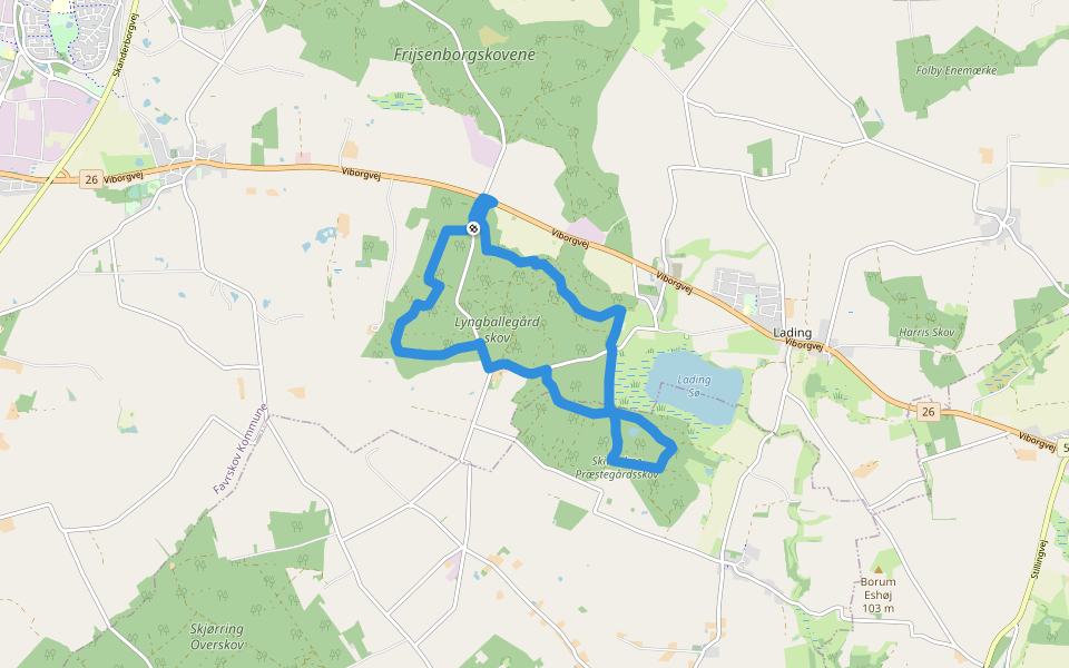 Lyngballegård Skov rundtur walking route map in Hammel
