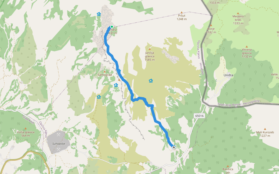 Glavaš-Ošjak-Dinara walking route map in Kijevo