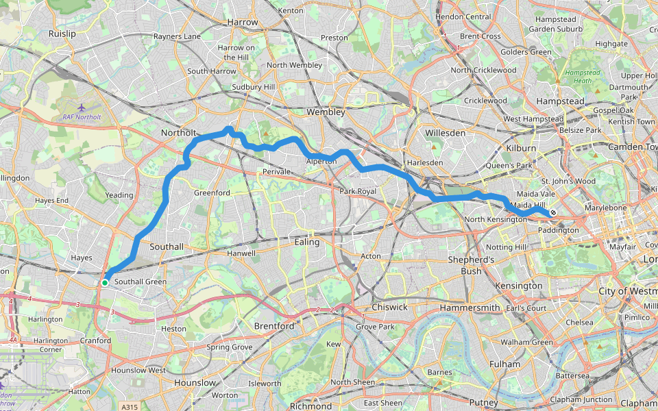 Grand Union Canal (Paddington Arm) Walk walking route map in Hounslow