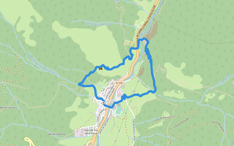 Soalas deth Casteràs walking route map in Bossòst
